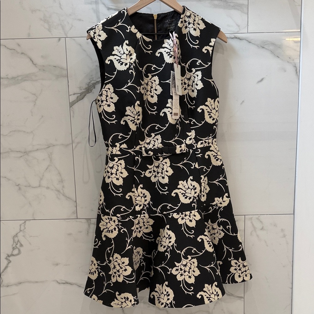 Ted Baker London Black and Cream Floral Mini Dress